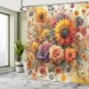 Ambesonne Colorful Shower Curtain, Spring Happiness of Farmhouse Concept Art Sunflower and Rose Huddles, Cloth Fabric Bathroom Decor Set with Hooks, 69" W x 75" L, Indigo Pale Green view 2