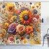 Ambesonne Colorful Shower Curtain, Spring Happiness of Farmhouse Concept Art Sunflower and Rose Huddles, Cloth Fabric Bathroom Decor Set with Hooks, 69" W x 75" L, Indigo Pale Green view 3
