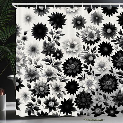 Ambesonne Black and White Shower Curtain, Blossoming Vintage Concept Garden Flowers Romantic Monochrome, Cloth Fabric Bathroom Decor Set with Hooks, 69" W x 75" L, Charcoal Grey Off White