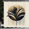 Ambesonne Aesthetic Shower Curtain, Minimal and Modern Botanical Design of Leafy Branches Stripes Circle, Cloth Fabric Bathroom Decor Set with Hooks, 69" W x 84" L, Ivory Camel Dark Blue view 1