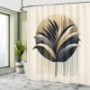 Ambesonne Aesthetic Shower Curtain, Minimal and Modern Botanical Design of Leafy Branches Stripes Circle, Cloth Fabric Bathroom Decor Set with Hooks, 69" W x 84" L, Ivory Camel Dark Blue view 2