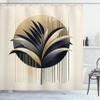 Ambesonne Aesthetic Shower Curtain, Minimal and Modern Botanical Design of Leafy Branches Stripes Circle, Cloth Fabric Bathroom Decor Set with Hooks, 69" W x 84" L, Ivory Camel Dark Blue view 3