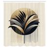Ambesonne Aesthetic Shower Curtain, Minimal and Modern Botanical Design of Leafy Branches Stripes Circle, Cloth Fabric Bathroom Decor Set with Hooks, 69" W x 84" L, Ivory Camel Dark Blue view 4