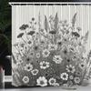 Ambesonne Black and White Shower Curtain, Blooming Meadow of Wildflowers on Retro Thin Lines Background, Cloth Fabric Bathroom Decor Set with Hooks, 69" W x 70" L, Pale Grey and Off White view 1