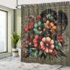 Ambesonne Floral Shower Curtain, Futurist Composition of Geometric Lines Shapes and Flower Bouquet Art, Cloth Fabric Bathroom Decor Set with Hooks, 69" W x 75" L, Slate Brown Seafoam Coral view 2