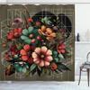Ambesonne Floral Shower Curtain, Futurist Composition of Geometric Lines Shapes and Flower Bouquet Art, Cloth Fabric Bathroom Decor Set with Hooks, 69" W x 75" L, Slate Brown Seafoam Coral view 3