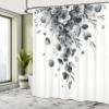 Ambesonne Black and White Shower Curtain, Romantic Grayscale Floral Design Wild Meadow Flowers and Eucalyptus Leaves, Cloth Fabric Bathroom Decor Set with Hooks, 69" W x 70" L, White Grey view 2