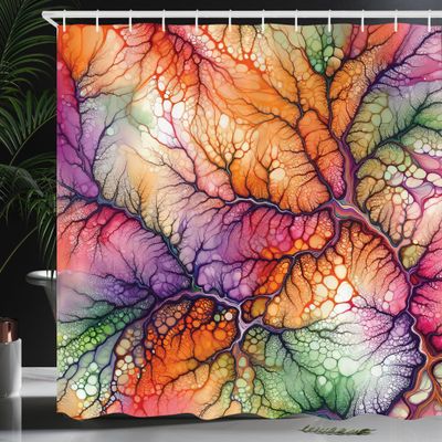 Ambesonne Colorful Shower Curtain, Trippy Abstract Scene of Branches Featuring Jumble Tone Sky Atmosphere, Cloth Fabric Bathroom Decor Set with Hooks, 69" W x 75" L, Lilac Orange Sea Green