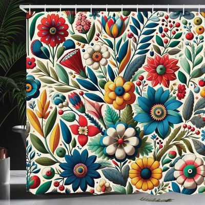 Ambesonne Colorful Shower Curtain, Leafy Atmosphere Springtime Floral Garden Scene Modern Scandi Design, Cloth Fabric Bathroom Decor Set with Hooks, 69" W x 75" L, Pale Green Sea Blue Red