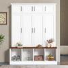 SIYSNKSI Multi-Functional Hall Tree with 4 Hidden Hanging Hooks, Brown Wood Grain Bench with Multiple Storage Space, Entryway Cabinet with Open Compartments for Living Room, Hallway (White-15.6) view 1