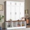 SIYSNKSI Multi-Functional Hall Tree with 4 Hidden Hanging Hooks, Brown Wood Grain Bench with Multiple Storage Space, Entryway Cabinet with Open Compartments for Living Room, Hallway (White-15.6) view 2