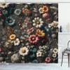 Ambesonne Floral Shower Curtain, Futurist Garden Flowery Atmosphere with Gentle Petals on Greyish Back, Cloth Fabric Bathroom Decor Set with Hooks, 69" W x 84" L, Sage Green Marigold Coral view 3