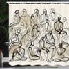 Ambesonne Aesthetic Shower Curtain, Continuous Line Illustration of Crowded People Contemporary Concept, Cloth Fabric Bathroom Decor Set with Hooks, 69" W x 84" L, Ivory and Charcoal Grey view 1