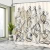 Ambesonne Aesthetic Shower Curtain, Continuous Line Illustration of Crowded People Contemporary Concept, Cloth Fabric Bathroom Decor Set with Hooks, 69" W x 84" L, Ivory and Charcoal Grey view 2