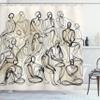 Ambesonne Aesthetic Shower Curtain, Continuous Line Illustration of Crowded People Contemporary Concept, Cloth Fabric Bathroom Decor Set with Hooks, 69" W x 84" L, Ivory and Charcoal Grey view 3