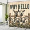 Ambesonne Farmhouse Shower Curtain, Why Hello Lettering with Alpaca Cow and Sheep in Meadow Flowers, Cloth Fabric Bathroom Decor Set with Hooks, 69" W x 84" L, Beige Brown and Reseda Green view 2