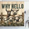 Ambesonne Farmhouse Shower Curtain, Why Hello Lettering with Alpaca Cow and Sheep in Meadow Flowers, Cloth Fabric Bathroom Decor Set with Hooks, 69" W x 84" L, Beige Brown and Reseda Green view 3