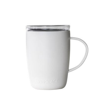 Vinglac Stainless Steel Coffee Mug- Insulated Hot and Cold Beverage Cup with Glass Insert and Lid, 12 oz (White)