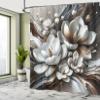 Ambesonne Brown Shower Curtain, Magnolia Flowers on Abstract Watercolor Blend Hues Look Background, Cloth Fabric Bathroom Decor Set with Hooks, 69" W x 84" L, White Dark Grey and Chocolate view 2