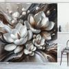 Ambesonne Brown Shower Curtain, Magnolia Flowers on Abstract Watercolor Blend Hues Look Background, Cloth Fabric Bathroom Decor Set with Hooks, 69" W x 84" L, White Dark Grey and Chocolate view 3