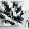 Ambesonne Black and White Shower Curtain, Abstract Art of Bold Brush Strokes in Monochrome Painting Print, Cloth Fabric Bathroom Decor Set with Hooks, 69" W x 75" L, Dark Blue Grey view 3