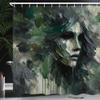 Ambesonne Dark Green Shower Curtain, Abstract Painting of a Lady's Portrait with Harsh Bold Brush Strokes, Cloth Fabric Bathroom Decor Set with Hooks, 69" W x 75" L, Dimgray Dark Eggshell view 1