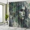 Ambesonne Dark Green Shower Curtain, Abstract Painting of a Lady's Portrait with Harsh Bold Brush Strokes, Cloth Fabric Bathroom Decor Set with Hooks, 69" W x 75" L, Dimgray Dark Eggshell view 2