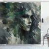 Ambesonne Dark Green Shower Curtain, Abstract Painting of a Lady's Portrait with Harsh Bold Brush Strokes, Cloth Fabric Bathroom Decor Set with Hooks, 69" W x 75" L, Dimgray Dark Eggshell view 3