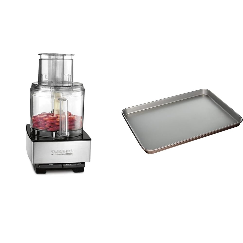 Cuisinart Food Processor 14-Cup Vegetable Chopper for Mincing, Dicing, Shredding, Puree & Kneading Dough, Stainless Steel, DFP-14BCNY & Baking Sheet, 17 Inch Sheet Pan for Baking, Bronze, AMB-17BSBZ
