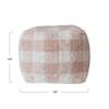 Creative Co-Op Cotton Tufted Pouf with Plaid Pattern, Blush and Cream view 3