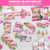 Personalized Hawaiian Birthday Themed Gable Box Labels, Tropical Treat Box Stickers, Luau Pool Party Favors, Girls Pink Table Decoration Supplies, Pineapple, Tiki Hut, Hibiscus Leis, Coconuts view 3