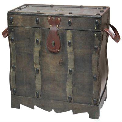14.5 x 23 x 12 in. Antique Style Distressed Wooden Pirate Treasure Chest Trunk, Black