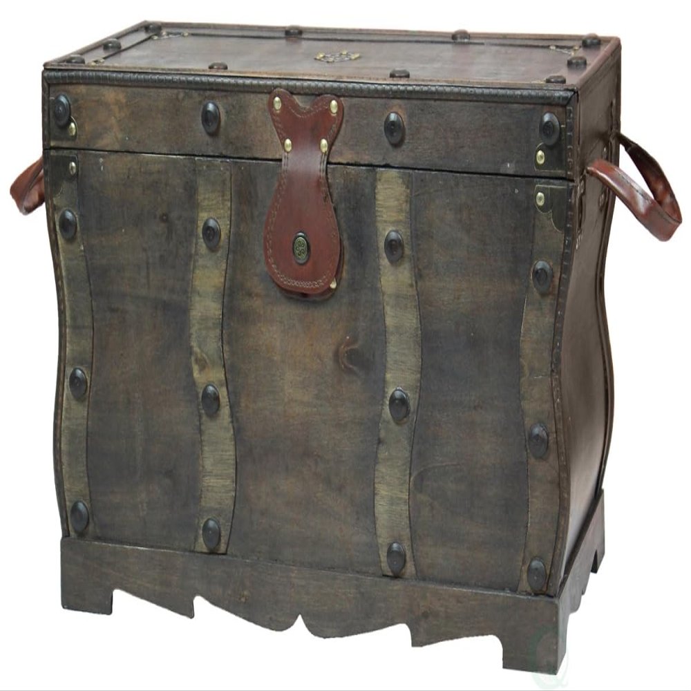 14.5 x 23 x 12 in. Antique Style Distressed Wooden Pirate Treasure Chest Trunk, Black