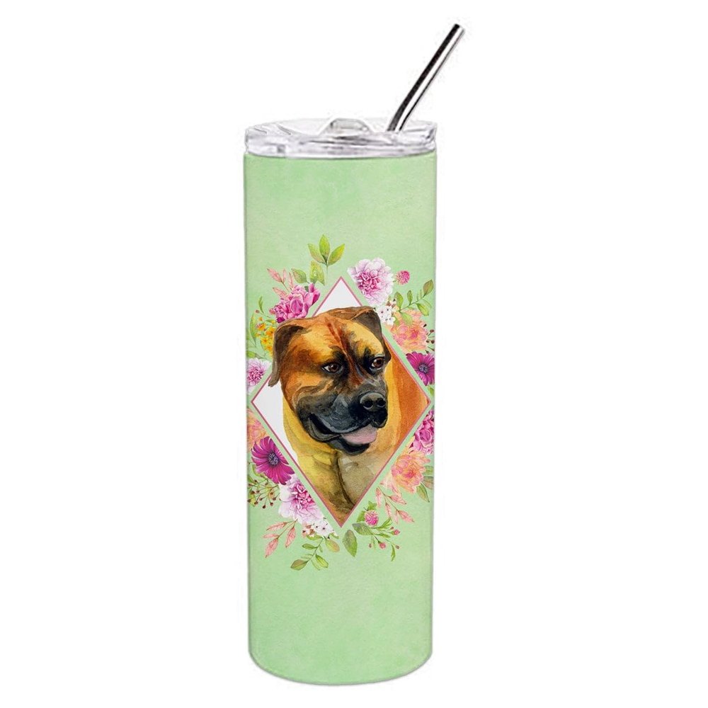 212 Main 20 oz Borboel Mastiff Green Flowers Double Walled Stainless Steel Skinny Tumbler