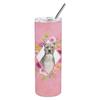 212 Main 20 oz Blue Pit Bull Terrier Pink Flowers Double Walled Stainless Steel Skinny Tumbler view 1