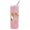 212 Main 20 oz Yellow Labrador Retriever Pink Flowers Double Walled Stainless Steel Skinny Tumbler view 1