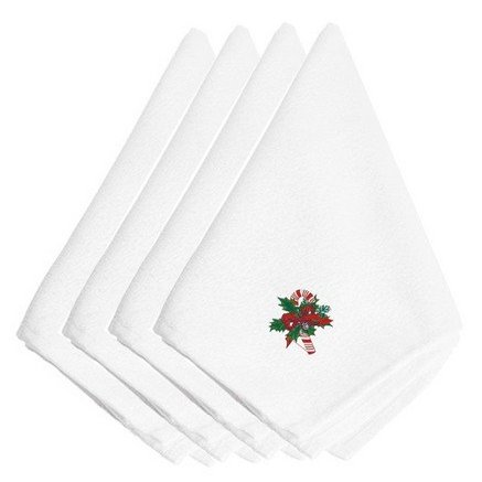 212 Main Christmas Candy Cane & Holly Embroidered Napkins Set of 4