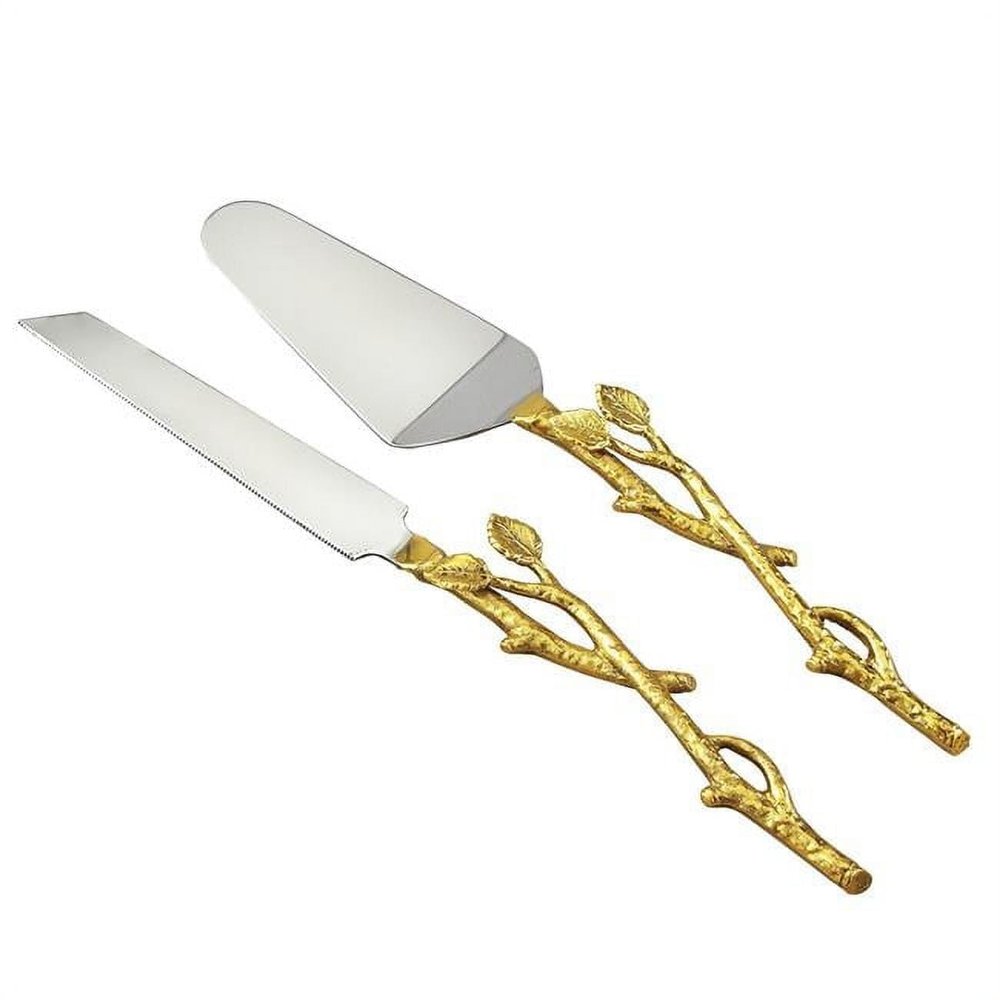 212 Main Gilt Gold Leaf & Hammered Steel Finish Cake Servers Set