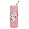 212 Main 20 oz Bull Terrier Pink Flowers Double Walled Stainless Steel Skinny Tumbler view 1