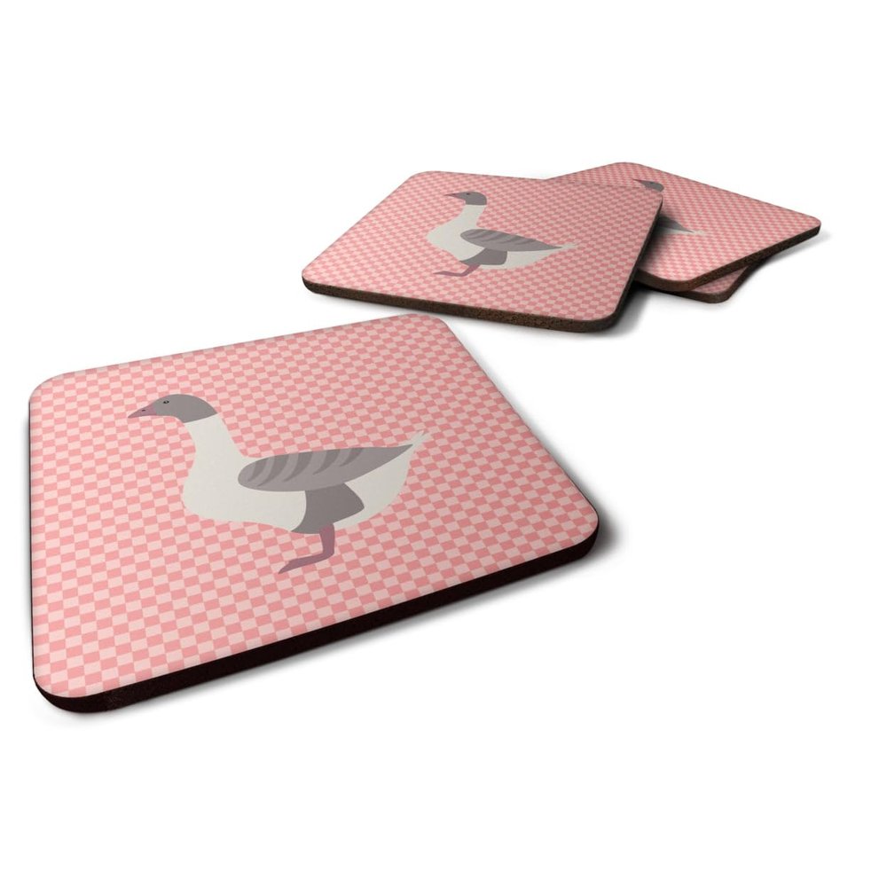 212 Main Buff Grey Back Goose Pink Check Foam Coaster, Set of 4