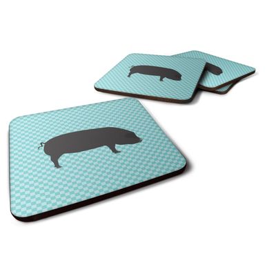 212 Main Devon Large Black Pig Blue Check Foam Coaster, Set of 4