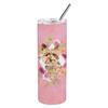 212 Main 20 oz Yorkie Pink Flowers Double Walled Stainless Steel Skinny Tumbler view 1