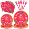 Sunnychicc 96 Pcs Fiesta Tableware Set Fiesta Party Supplies Includes Paper Plates Napkins Forks Disposable Dinnerware for Mexican Taco Party Cinco De Mayo Bridal Shower Baby Shower Serve 24 view 1