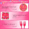 Sunnychicc 96 Pcs Fiesta Tableware Set Fiesta Party Supplies Includes Paper Plates Napkins Forks Disposable Dinnerware for Mexican Taco Party Cinco De Mayo Bridal Shower Baby Shower Serve 24 view 3
