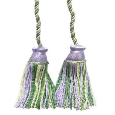 DCOPRO Decorative Handcrafted Double Tassel Curtain and Drapery Tieback/Holdback 4" Tassel 29" Spread (73.5cm) # CDCT Lily Pond Purple #9403 (Lavender Purple Yellow Green Light Green) Set of 12