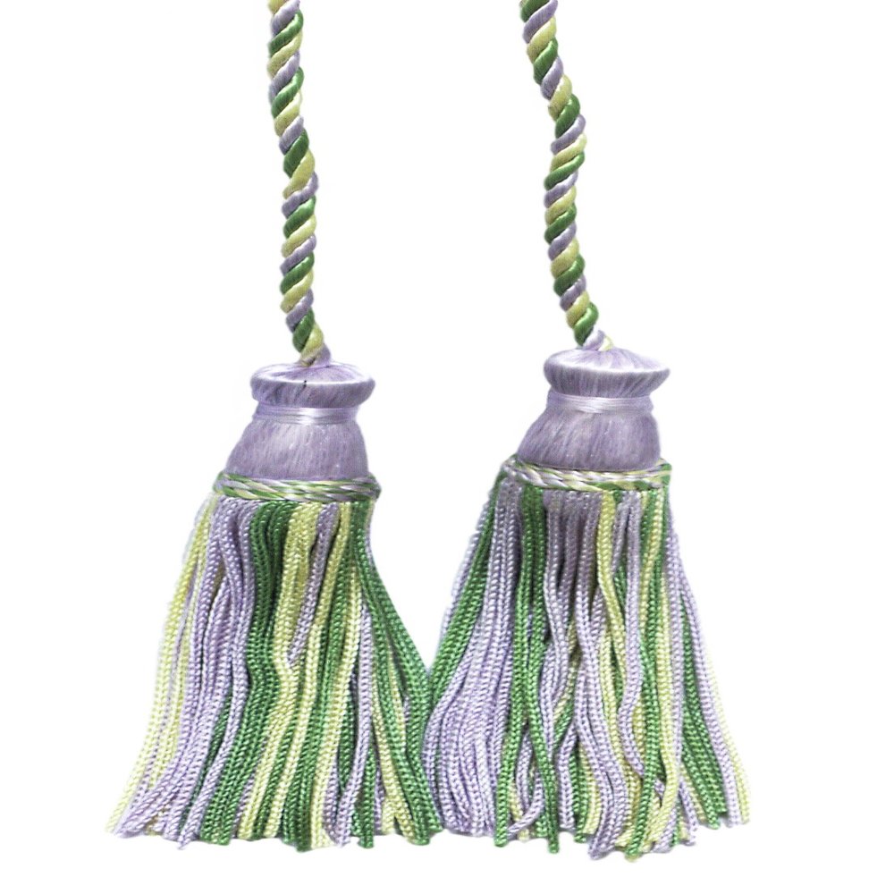 DCOPRO Decorative Handcrafted Double Tassel Curtain and Drapery Tieback/Holdback 4" Tassel 29" Spread (73.5cm) # CDCT Lily Pond Purple #9403 (Lavender Purple Yellow Green Light Green) Set of 12