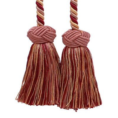 DCOPRO Baroque Collection Double Tassel Curtain and Drapery Tieback Holdback 3 1/2" Tassel 20" Spread # BCT Rose Bouquet Red #7953 (Crimson Red Rose Pink Light Pink) Individually Sold