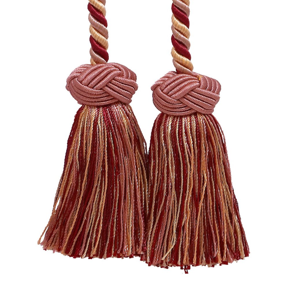 DCOPRO Baroque Collection Double Tassel Curtain and Drapery Tieback Holdback 3 1/2" Tassel 20" Spread # BCT Rose Bouquet Red #7953 (Crimson Red Rose Pink Light Pink) Individually Sold