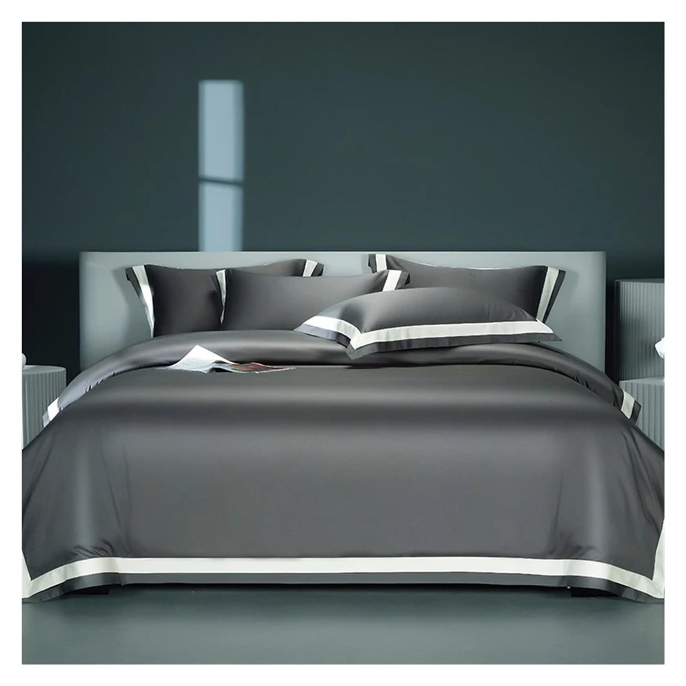 Bed, 1400TC Egyptian Cotton Solid Color Duvet Cover Set Hotel Style Bedding Set Satin Silky Quilt Cover Bed Sheet Pillowcases 4Pcs