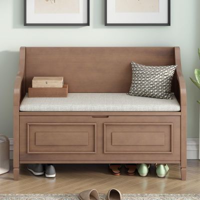 Anwick Shoe Storage Bench with Padded Seat Cushion, Entryway Bench with Flip Top Storage Space, Shoe Cabinet Bench for Entryway, Hallway, Living Room (Brown)